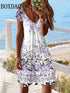 Short Sleeve Women's Casual Loose V-Neck Summer Dress Plus Size Fashion Print Party Dress